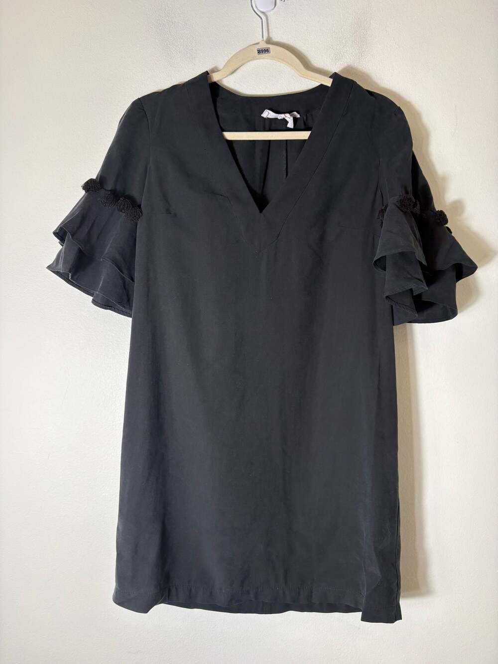 BCBG  Black Half Ruffle Sleeve V-Neck Knee Length Dress Sz XS